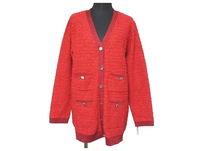 Autre Marque V-Ausschnitt Tweed-Strickjacke GRACE CONTINENTAL Rot