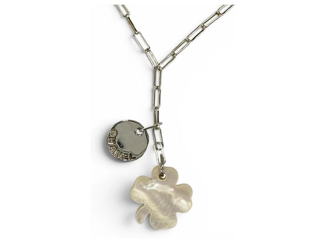 Chanel 925 Shell Clover Logo Anhänger Halskette Silber