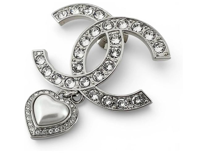 Spilla Chanel B23 Coco Mark Heart Rhinestone Argento