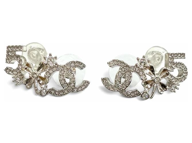 Orecchini CHANEL B23P Coco Mark No. 5 Clover Rhinestone Argento