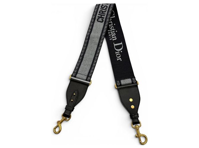 Alça de ombro em canvas e couro Christian Dior Marrom Azul marinho