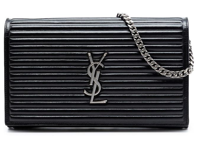 Bolsa transversal Kate monograma em pele de vitelo acolchoada preta de tamanho Medium da Saint Laurent Preto