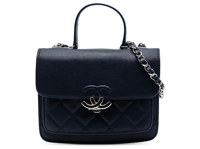 Chanel Blue Small Quilted Goatskin CC Box Flap Bleu Bleu Marine