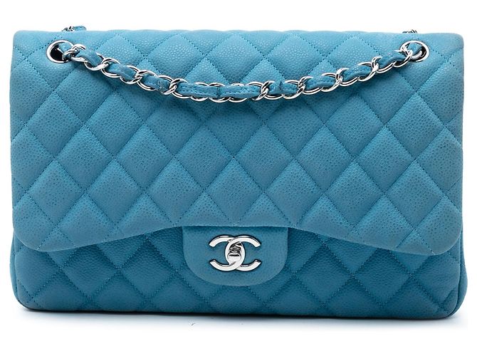 Chanel Blue Jumbo Classic Caviar Double Flap Blau