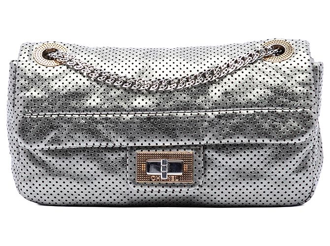 Chanel Silver Medium Reissue Perforated Calfskin Drill Flap Prata