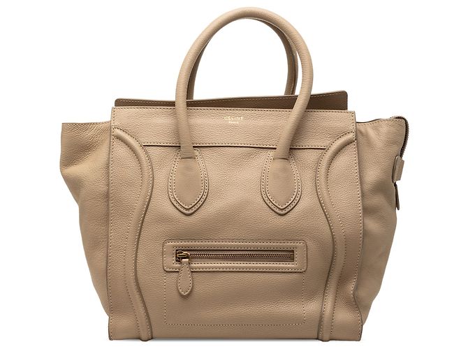 Céline Tote Luggage em couro de vitelo granulado marrom Celine Castanho claro