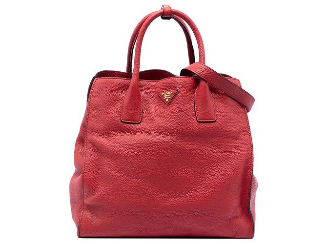 Cabas convertible ouvert Prada Red Vitello Daino Rouge
