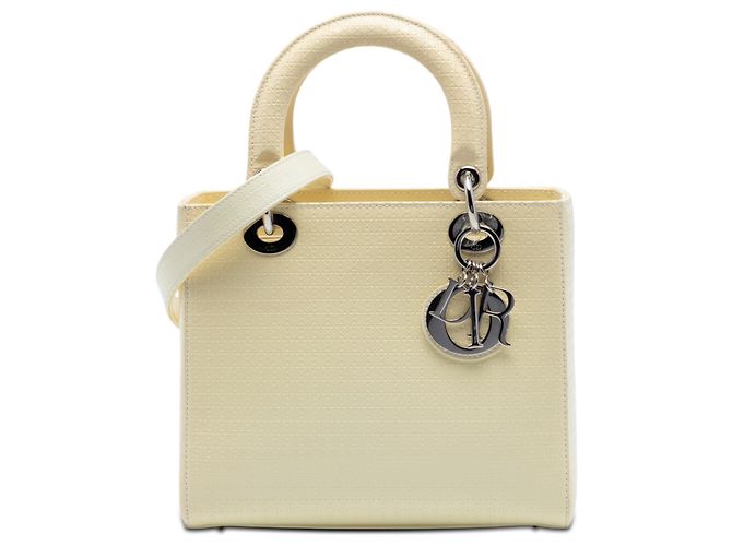 Dior Branco Medium Patent Microcannage Lady Dior Cru