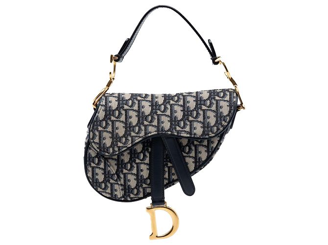 Dior Blue Mini Oblique Canvas Saddle Bag Blau Marineblau