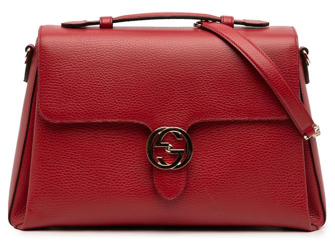 Borsa Gucci Red Medium Dollar Calf Interlocking G Rosso
