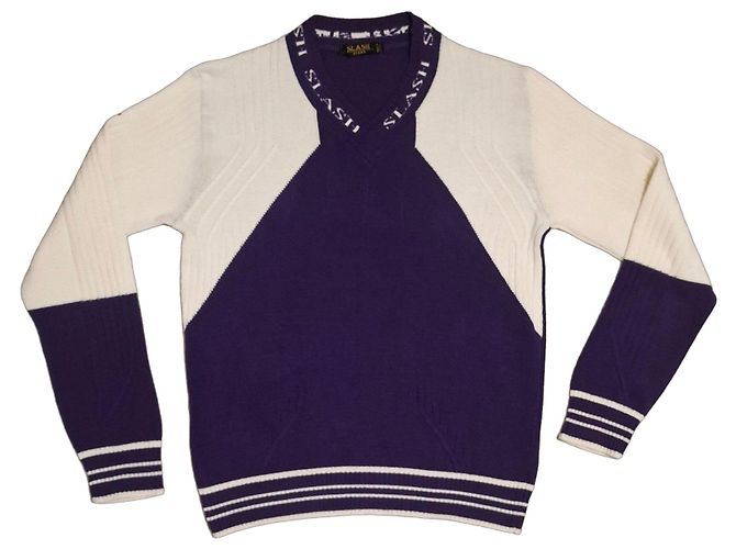 Autre Marque Slash Jeans Herren Wollpullover Weiß Dunkelviolett