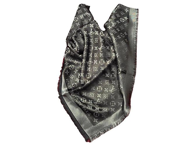 Sciarpa Louis Vuitton Monogram Nero Lurex Grigio Silver hardware 