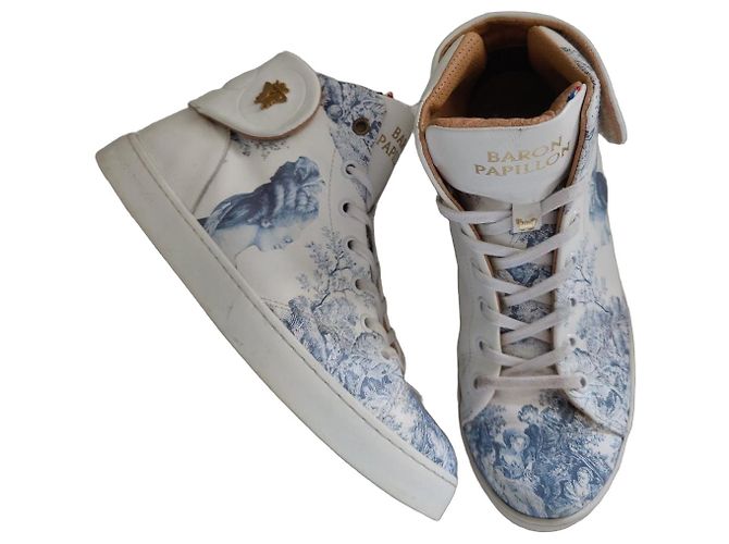 Autre Marque Baron Papillon Sneakers Alte in Pelle Bianca e Blu Bianco