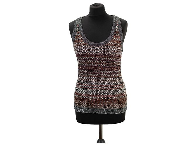 Missoni Metallic-Strick-Tanktop Braun Mehrfarben Grau Metallisch