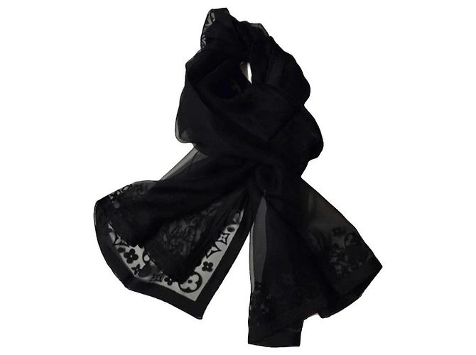 Cachecol Louis Vuitton Monogram em Seda Preta Preto