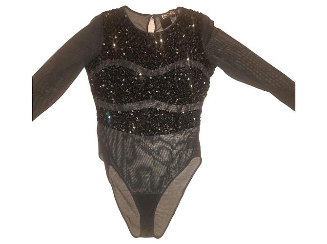 Escada Margaretha Ley Black Sequin Mesh Bodysuit