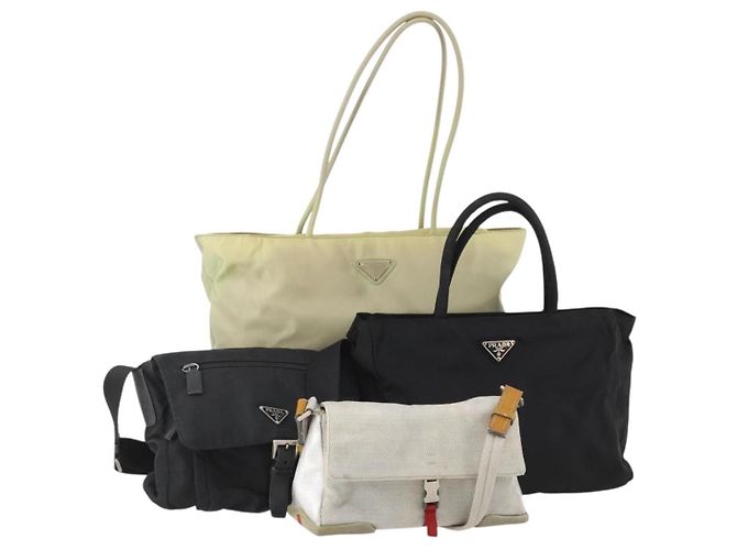 Borsa PRADA Nylon 4 Set Nero Argento Verde Auth 178840