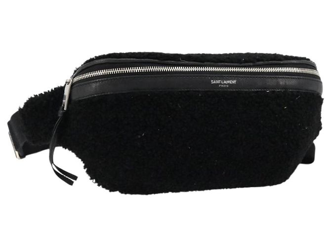 SAINT LAURENT Bore Gürteltasche Baumwolle Schwarz Silber 179295A