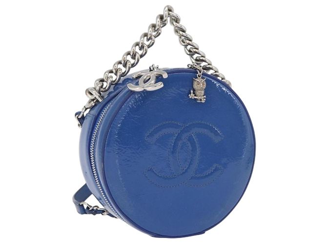 CHANEL Matelasse Chain Shoulder Bag Patent leather Blue Silver CC Auth 179626SAM Plata Azul