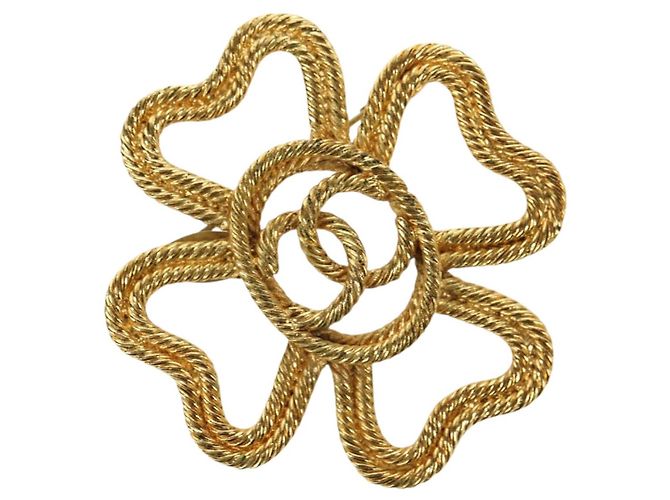 CHANEL Brosche Metall Gold Tone CC Auth bs35091M