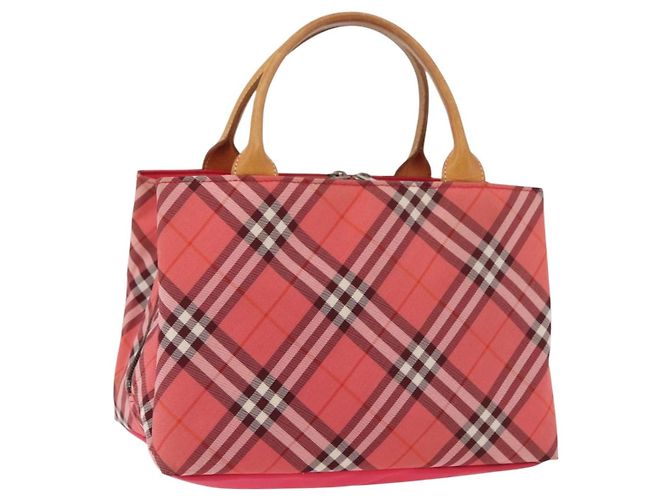 Borsa BURBERRY Nova Check Blue Label Nylon Rosa Argento Auth 180079
