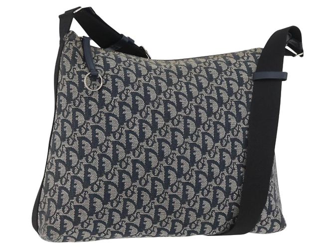 Borsa a tracolla Christian Dior Trotter Canvas Navy Silver Auth 179394A Argento Blu navy