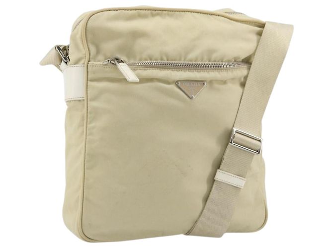 Borsa a Spalla PRADA Nylon Avorio Argento Auth hk3735 Crudo