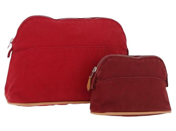 Hermès HERMES Bolide Pouch cotton 2 Set Red Auth ti3937 Rosso
