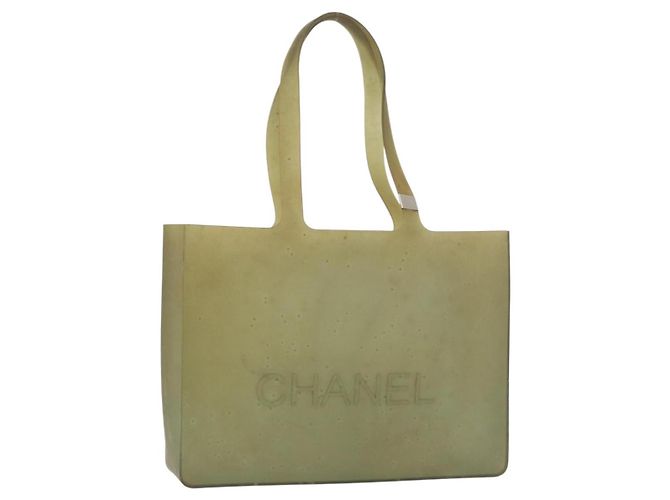 CHANEL Tote Bag Rubber Green Silver CC Auth 178827