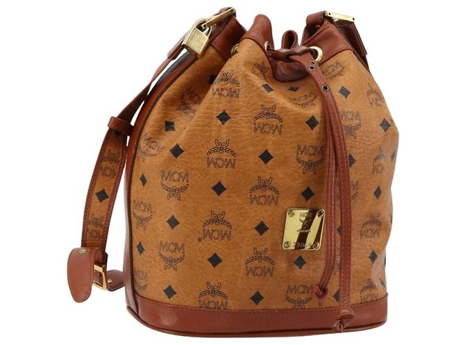 Borsa a tracolla MCM Vicetos Logogram PVC Pelle Marrone Oro Auth 179264A D'oro