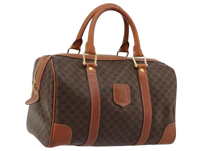Céline CELINE Bolsa Boston em Canvas Macadam PVC Couro Marrom Ouro Auth ki6639A Dourado
