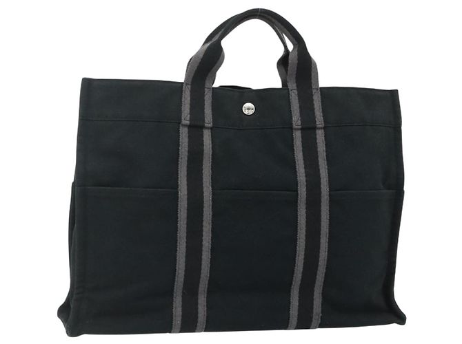 Hermès HERMES Fourre Tout MM Tote Bag cotone Nero Auth ti3923A