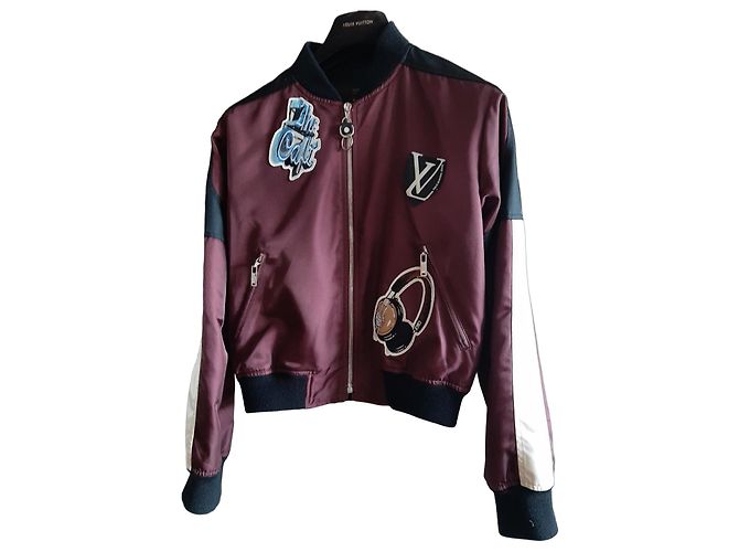 Louis Vuitton Damen Bomberjacke mit Patches Schwarz Weiß Bordeaux
