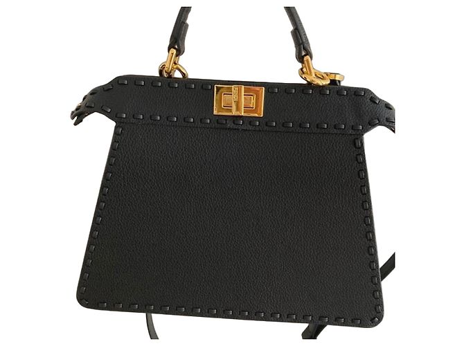 Fendi Peekaboo Borsa in pelle nera Nero