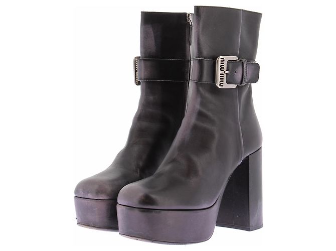 Miu Miu Black Leather Ankle Boots Size 39