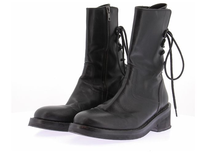 Botas de amarrar em couro pretas Ann Demeulemeester Preto