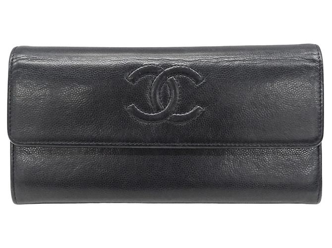 Chanel Women's Long Leather Wallet Black White