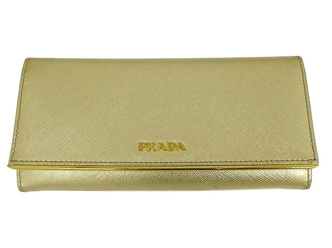 Prada Women's Long Saffiano Leather Wallet Golden