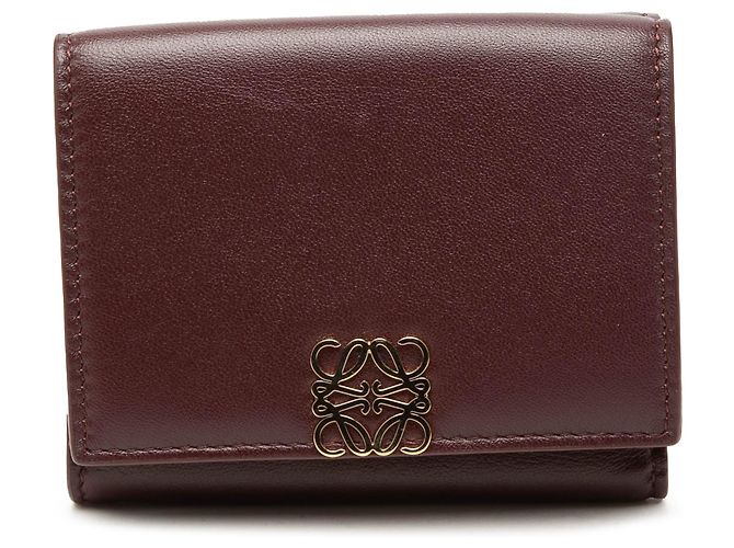 Cartera trifold LOEWE de cuero rojo con Anagram Roja Burdeos