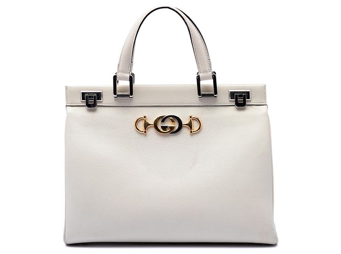Bolsa de mão Zumi em couro de bezerro branco Medium da Gucci