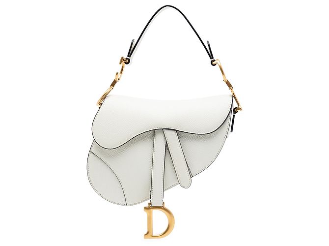 Borsa Saddle in pelle di vitello granulata bianca Dior Bianco