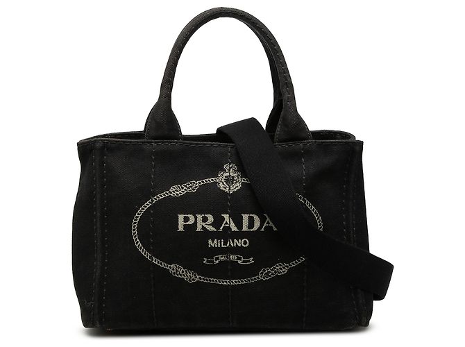 Prada Black Small Canvas Canapa Logo Satchel