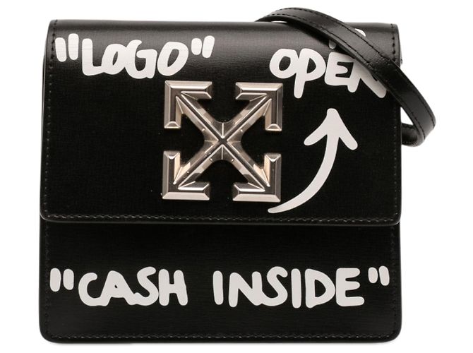 Off White Bolsa Jitney 0.7 em couro de vitelo vitrificado preto Off-White com interior em cashmere