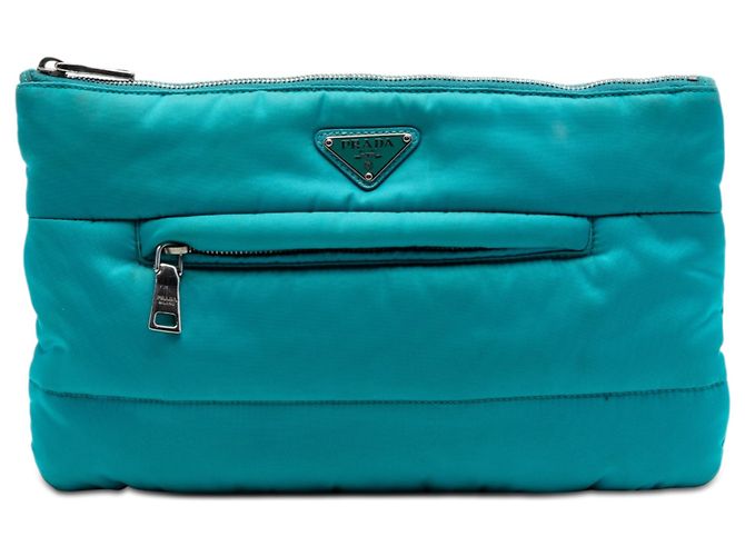 Prada Blue Tessuto Bomber Clutch Blau Türkis