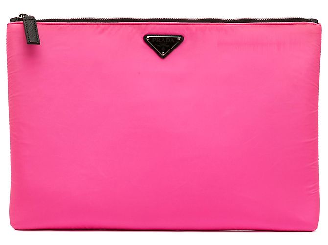 Clutch acolchoada com fecho de correr em Tessuto rosa Prada