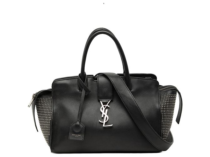 Borsa cabas Saint Laurent Downtown in pelle nera con borchie e monogramma Nero