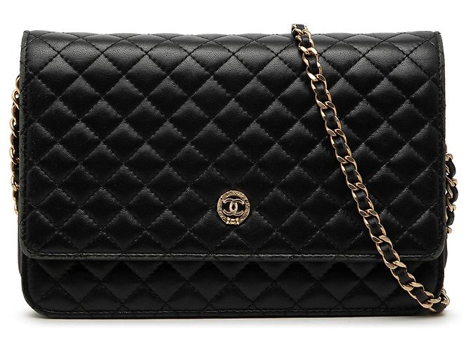 Chanel Black gestepptes Lammleder Crest Wallet On Chain Schwarz