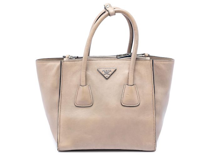 Bolsa Prada Beige Small Glace Calf Twin Pocket Bege