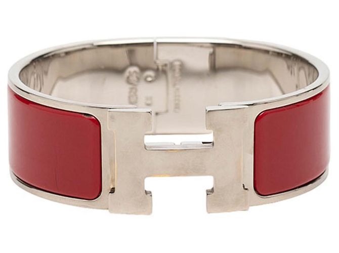 Hermès Pulseira rígida Hermes Clic Clac H PM Prata Vermelho