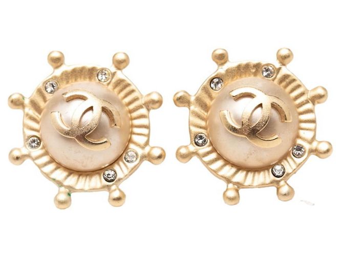 Orecchini a lobo Chanel Coco Mark placcati oro e strass D'oro